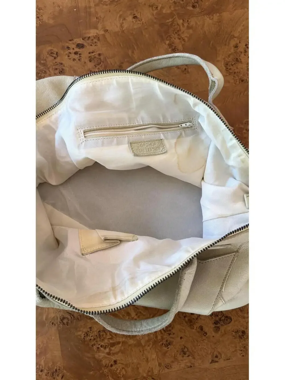 Topshop Cream Leather Duffel Bag with Dual Handles and Shoulder Strap